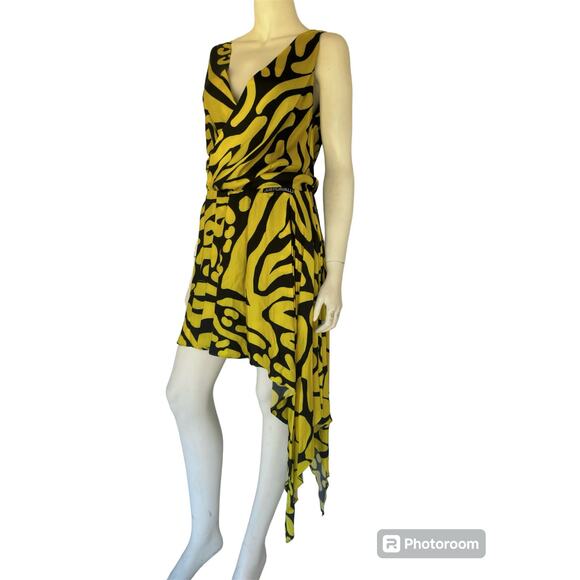 JUST CAVALLI NWT Asymmetric printed satin mini dress sz 42 / M - Picture 5 of 10